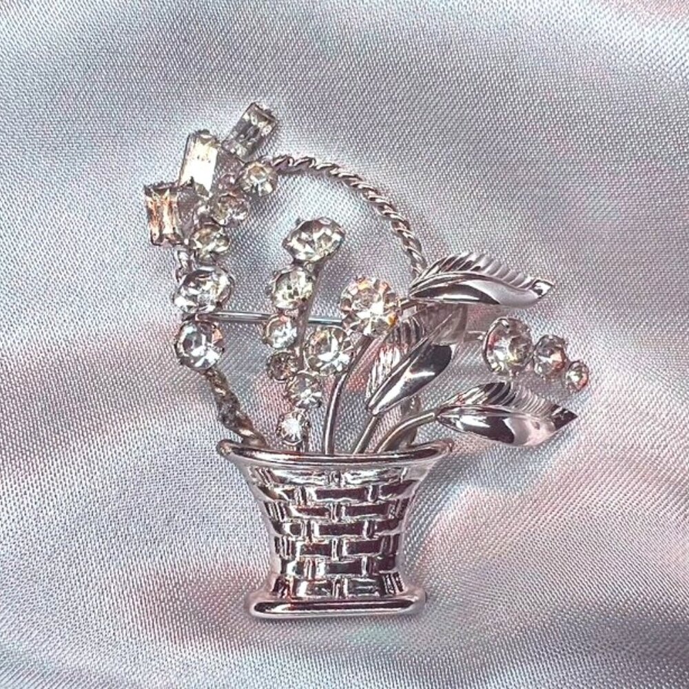 Vintage Sterling Silver & Rhinestone Brooch